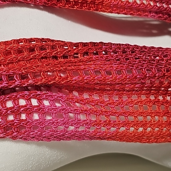 Colorful Loose Knit Crochet Neck Scarf Multicolor Pink Red Orange Neckerchief - Picture 5 of 9